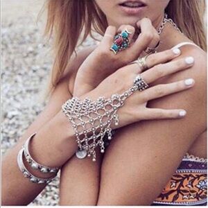 Free People Silver Hand Chain Bracelet